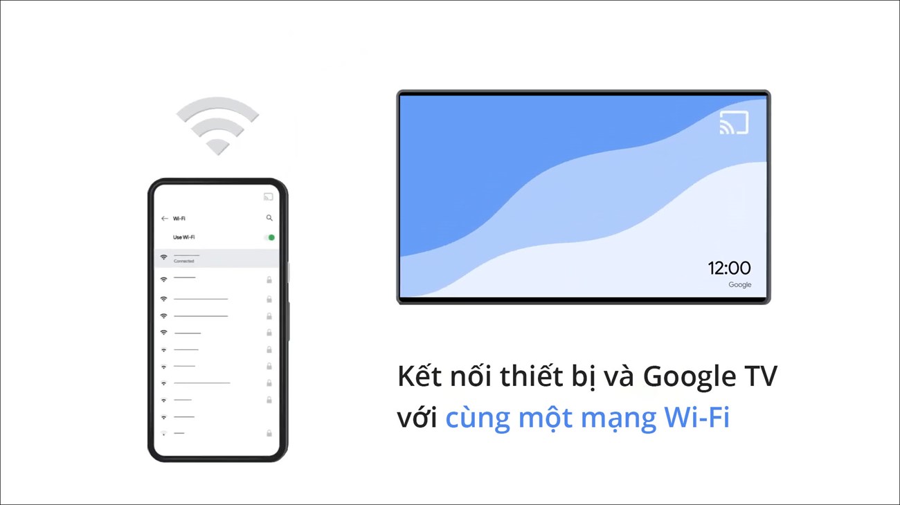 Kết nối thiết bị và Google TV với cùng một mạng Wi-Fi