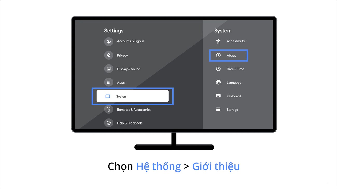 Chọn Hệ thống > Giới thiệu