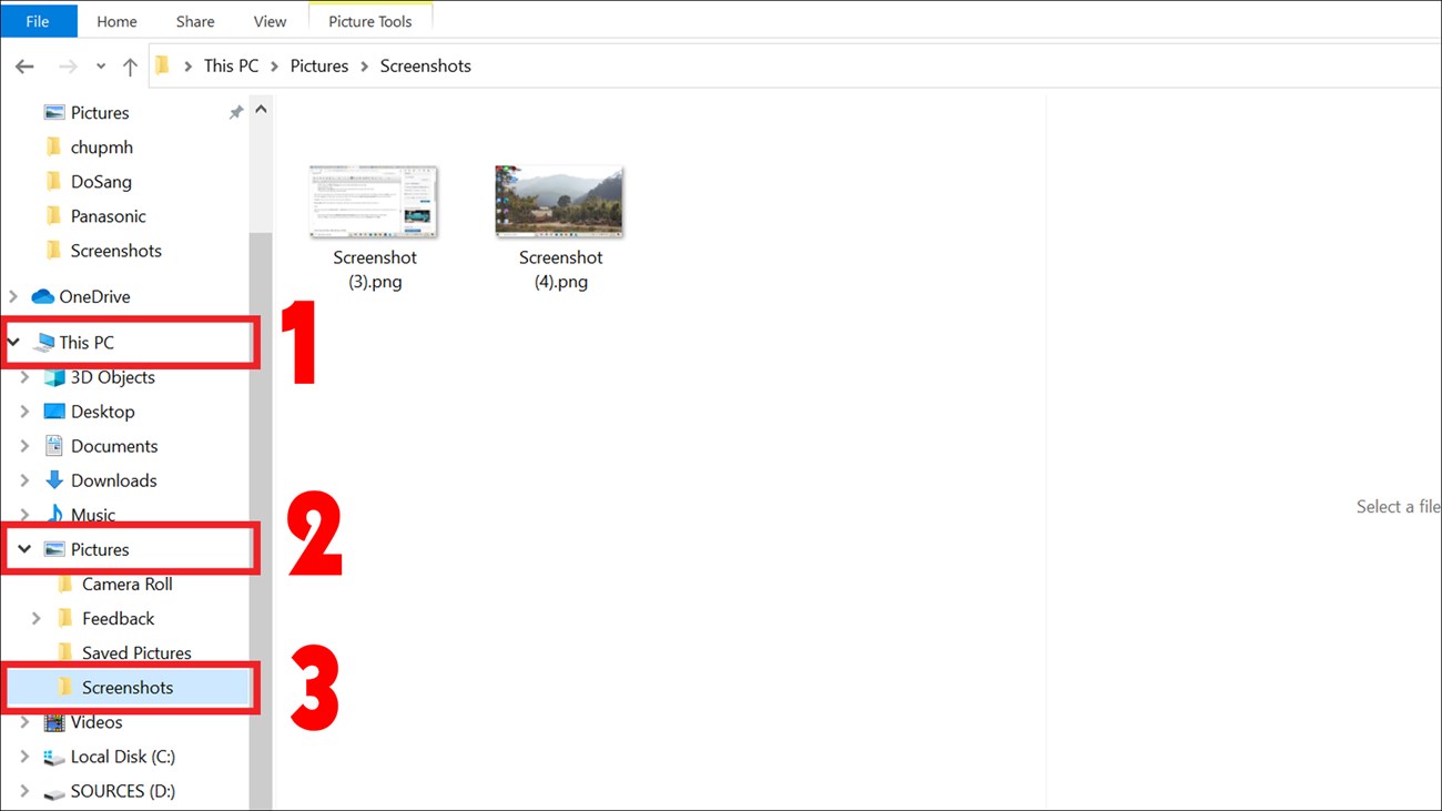 Truy cập vào My Computer (This PC) > Chọn thư mục Pictures > Screenshots